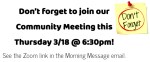 Community Meeting ~ March 18th, 6:30pm